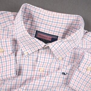 Vineyard Vines Pink Whale Tattersall Plaid Shirt Pink Blue Mens XL Button Down
